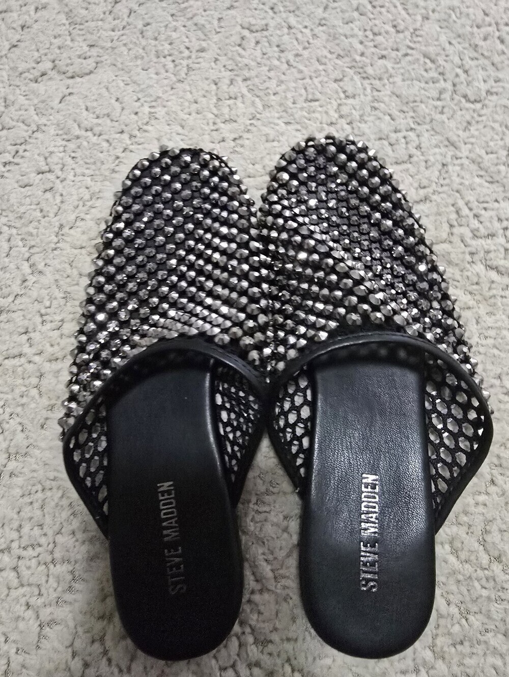 Steve Madden Black Slide Mules with Silver Stud Embellishment